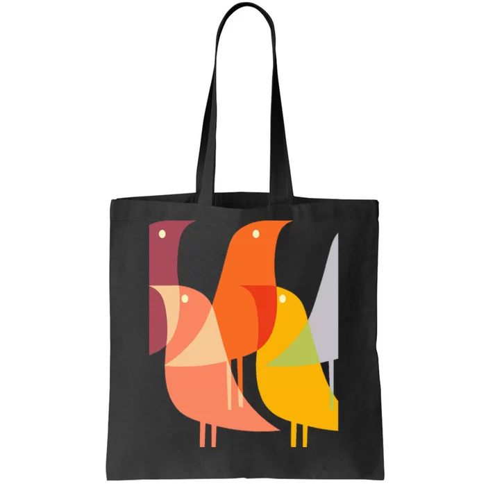 Bird Print Art Deco 60s Style Minimal Hippy Tote Bag