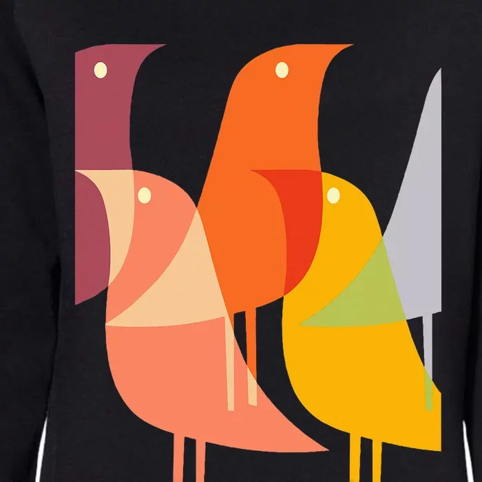 Bird Print Art Deco 60s Style Minimal Hippy Womens California Wash Sweatshirt