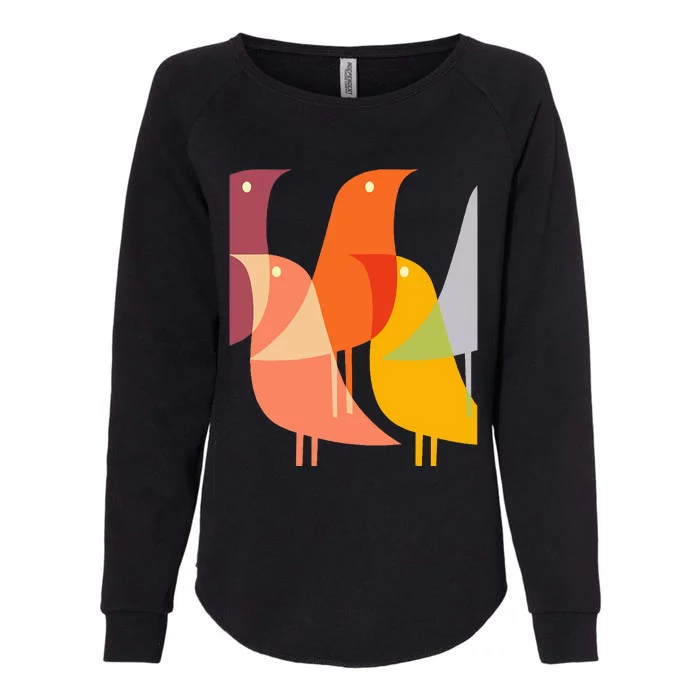 Bird Print Art Deco 60s Style Minimal Hippy Womens California Wash Sweatshirt