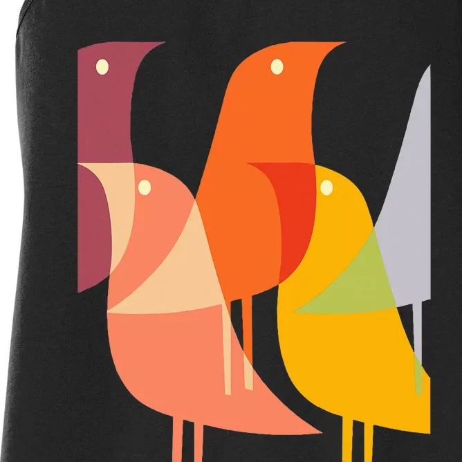 Bird Print Art Deco 60s Style Minimal Hippy Women's Racerback Tank