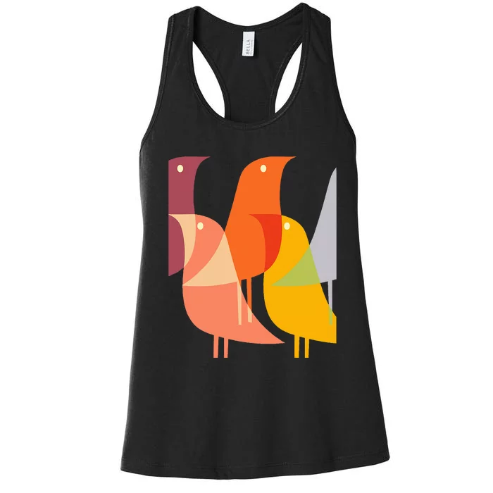 Bird Print Art Deco 60s Style Minimal Hippy Women's Racerback Tank