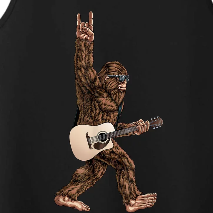 Bigfoot Playing Acoustic Guitar Rock On Sasquatch Big Foot Performance Tank