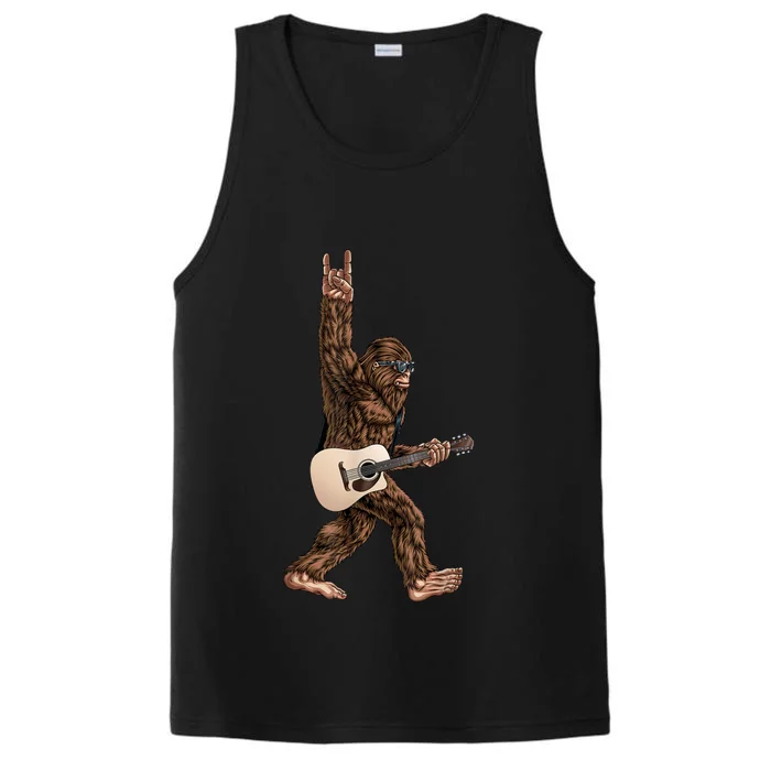 Bigfoot Playing Acoustic Guitar Rock On Sasquatch Big Foot Performance Tank