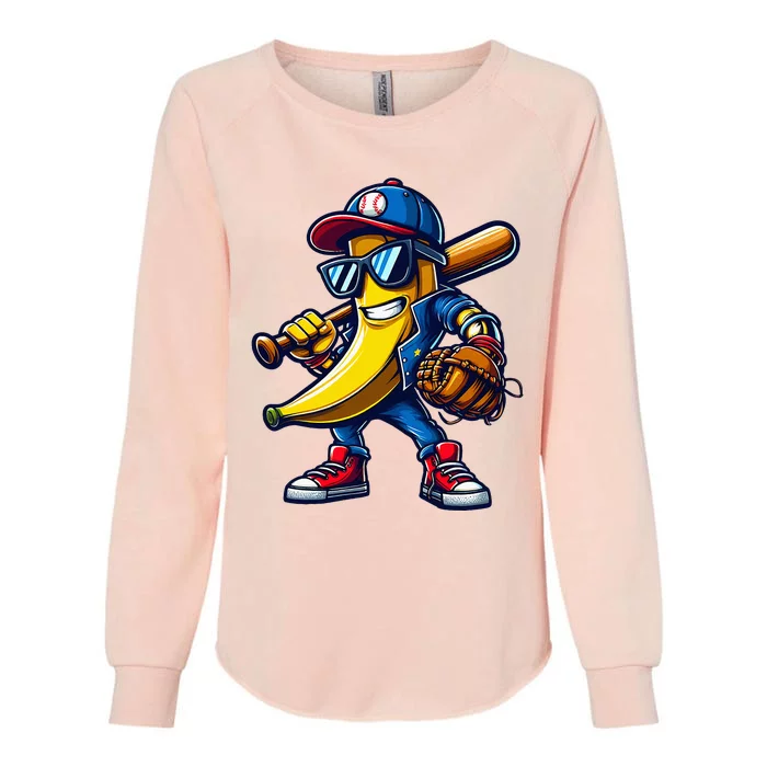 Banana Playing Baseball Fruit Lover Womens California Wash Sweatshirt