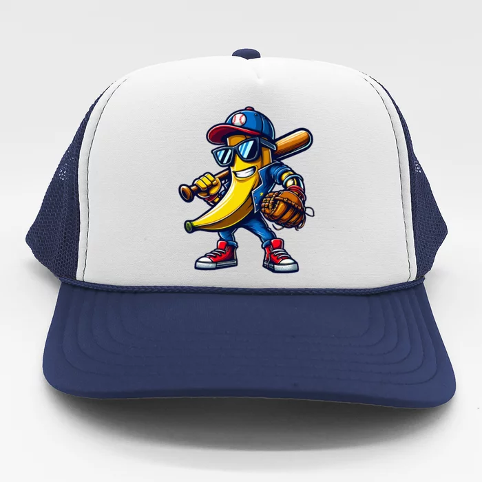 Banana Playing Baseball Fruit Lover Trucker Hat