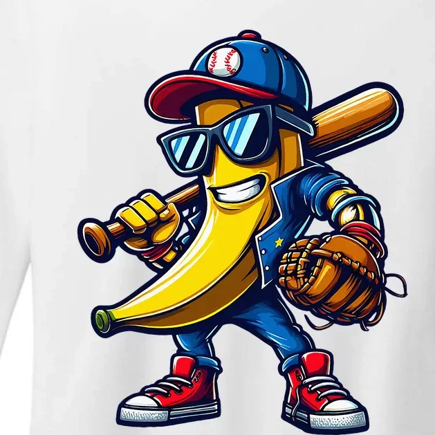 Banana Playing Baseball Fruit Lover Womens CVC Long Sleeve Shirt