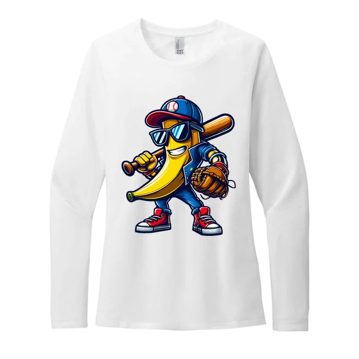 Banana Playing Baseball Fruit Lover Womens CVC Long Sleeve Shirt