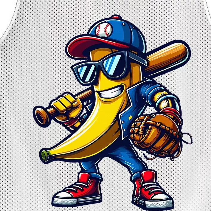 Banana Playing Baseball Fruit Lover Mesh Reversible Basketball Jersey Tank