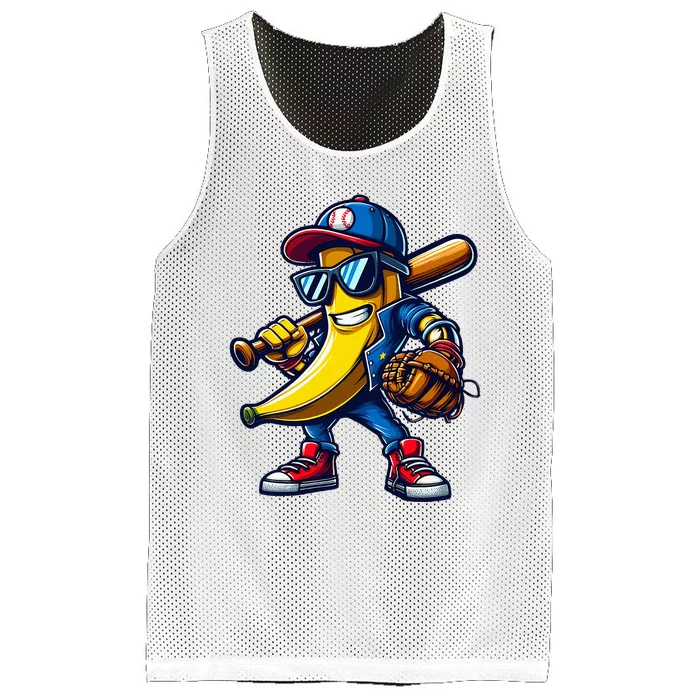 Banana Playing Baseball Fruit Lover Mesh Reversible Basketball Jersey Tank