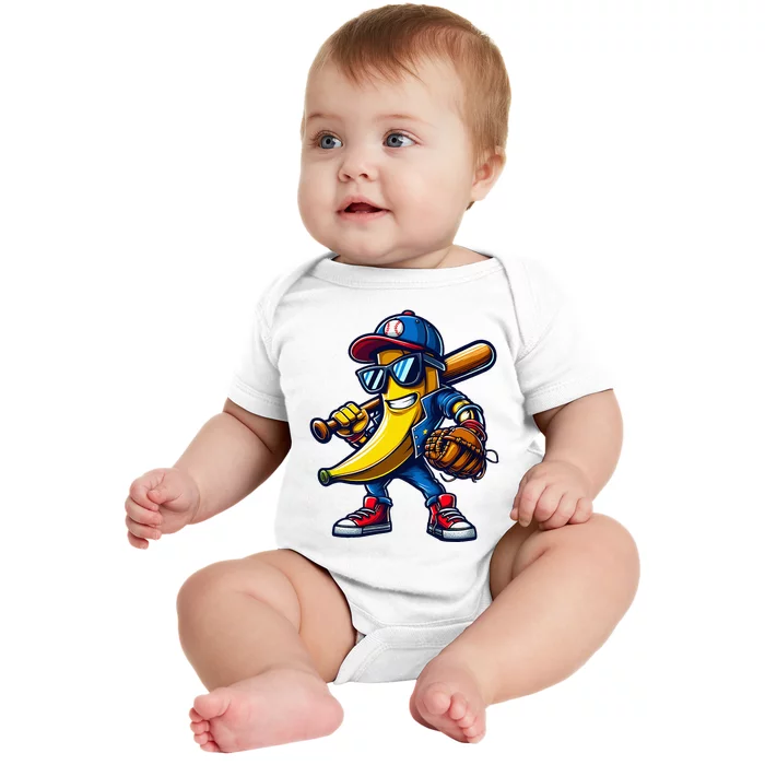 Banana Playing Baseball Fruit Lover Baby Bodysuit