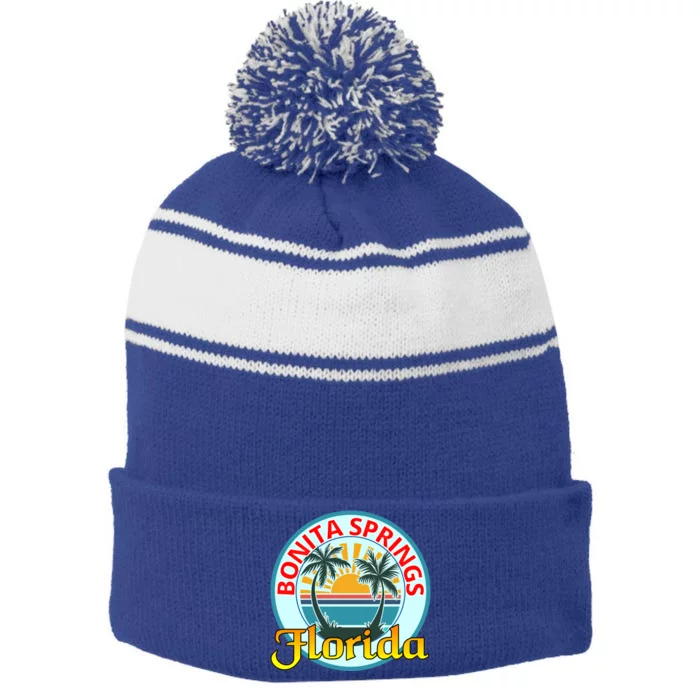 Beach Please Bonita Springs Florida Beach Spring Break Gift Stripe Pom Pom Beanie