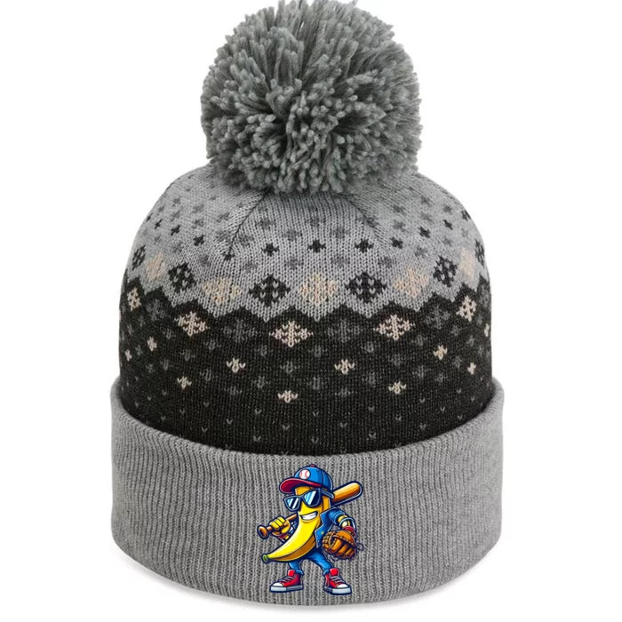 Banana Playing Baseball Fruit Lover Baseball The Baniff Cuffed Pom Beanie