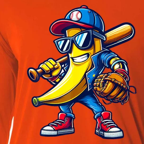 Banana Playing Baseball Fruit Lover Baseball Cooling Performance Long Sleeve Crew