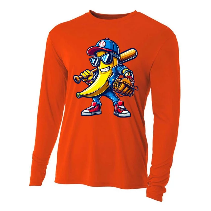 Banana Playing Baseball Fruit Lover Baseball Cooling Performance Long Sleeve Crew