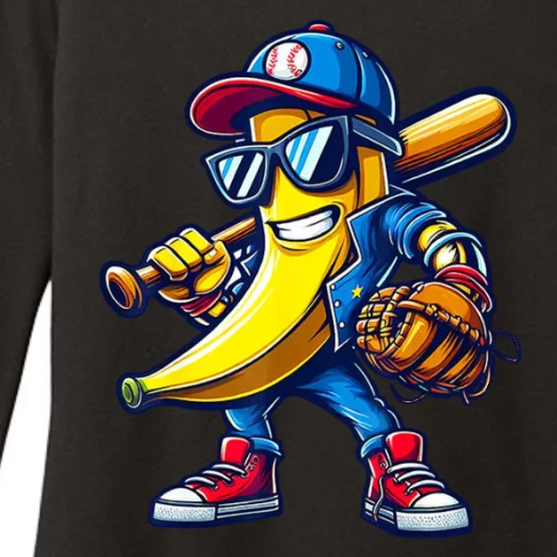 Banana Playing Baseball Fruit Lover Baseball Womens CVC Long Sleeve Shirt