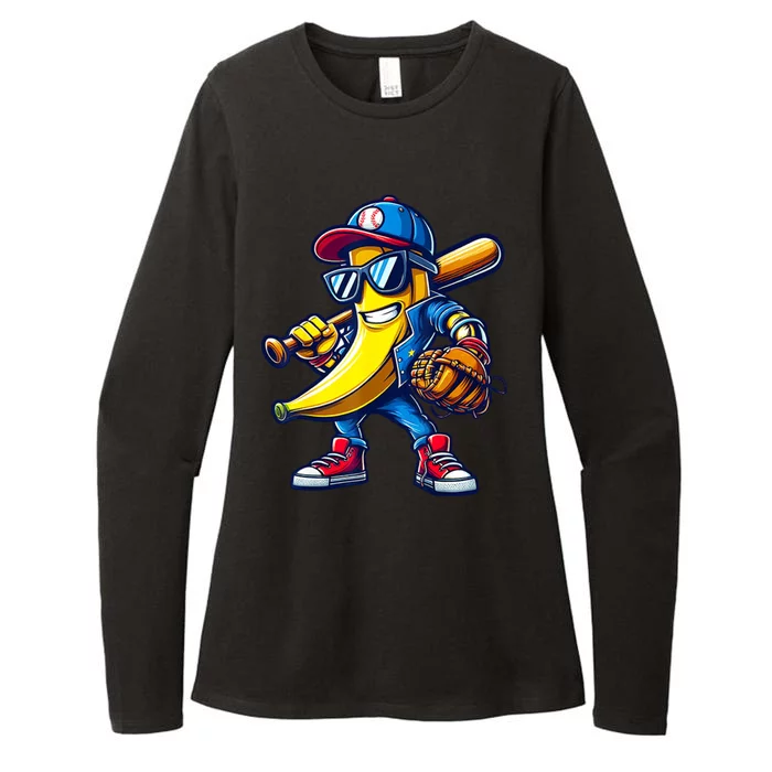 Banana Playing Baseball Fruit Lover Baseball Womens CVC Long Sleeve Shirt