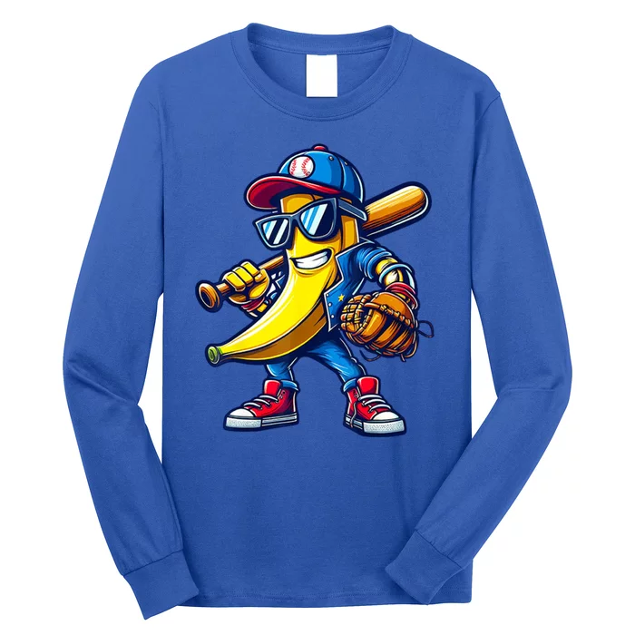 Banana Playing Baseball Fruit Lover Baseball Long Sleeve Shirt