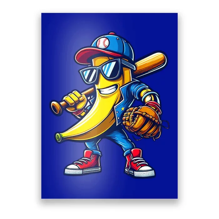 Banana Playing Baseball Fruit Lover Baseball Poster