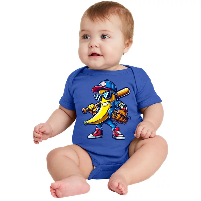 Banana Playing Baseball Fruit Lover Baseball Baby Bodysuit