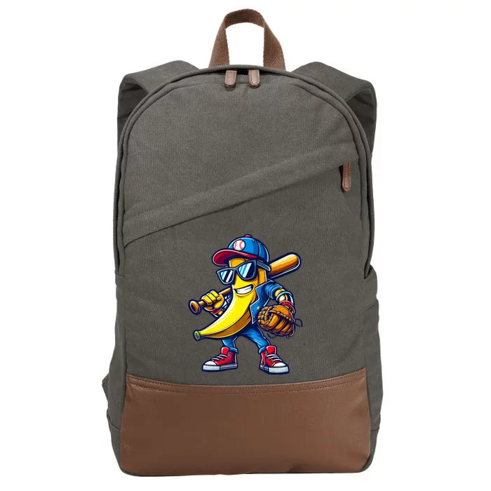 Banana Playing Baseball Fruit Lover Baseball Cotton Canvas Backpack