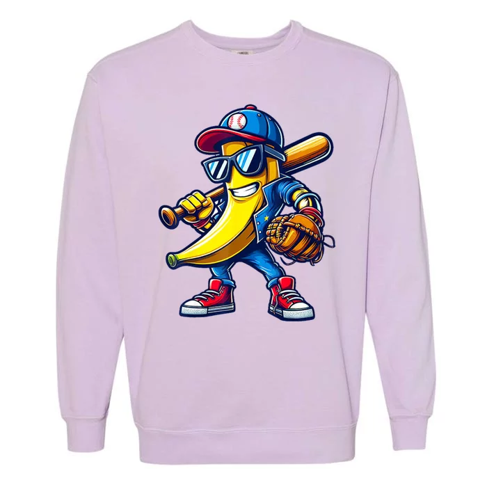 Banana Playing Baseball Fruit Lover Baseball Garment-Dyed Sweatshirt