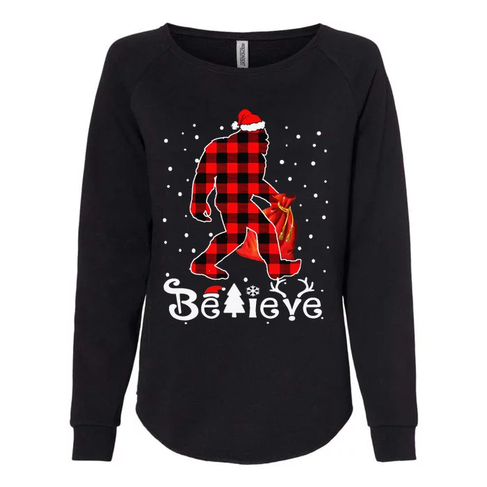 Buffalo Plaid Believe Bigfoot Santa Hat Christmas Funny Funny Womens California Wash Sweatshirt