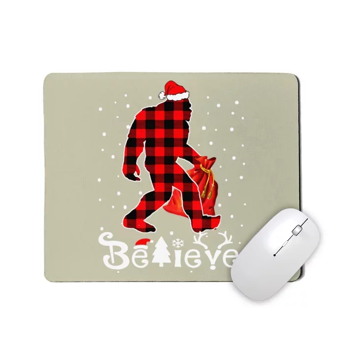 Buffalo Plaid Believe Bigfoot Santa Hat Christmas Funny Funny Mousepad