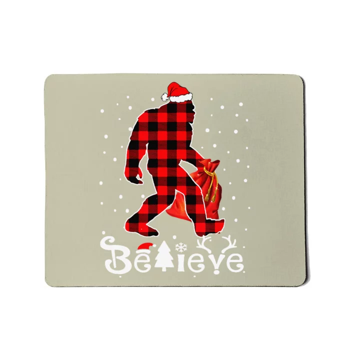 Buffalo Plaid Believe Bigfoot Santa Hat Christmas Funny Funny Mousepad