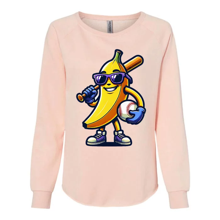 Banana Playing Baseball Fruit Lover Baseball Player Womens California Wash Sweatshirt