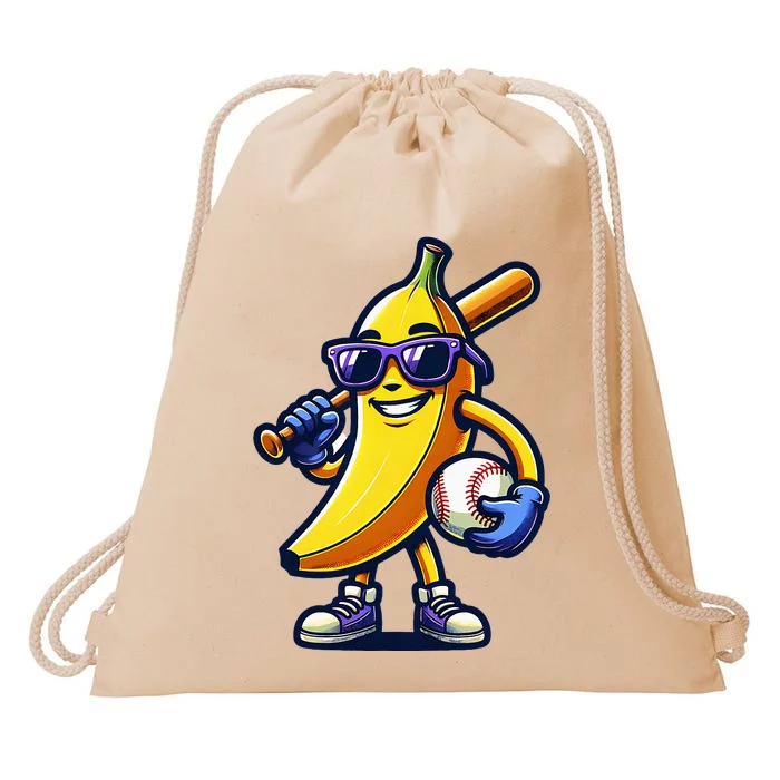 Banana Playing Baseball Fruit Lover Baseball Player Drawstring Bag