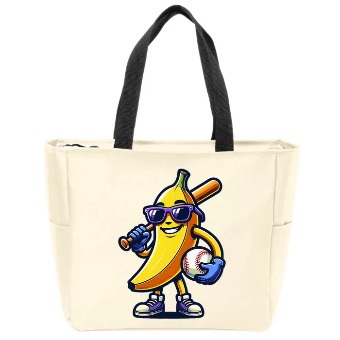 Banana Playing Baseball Fruit Lover Baseball Player Zip Tote Bag