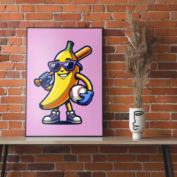 Banana Playing Baseball Fruit Lover Baseball Player Poster