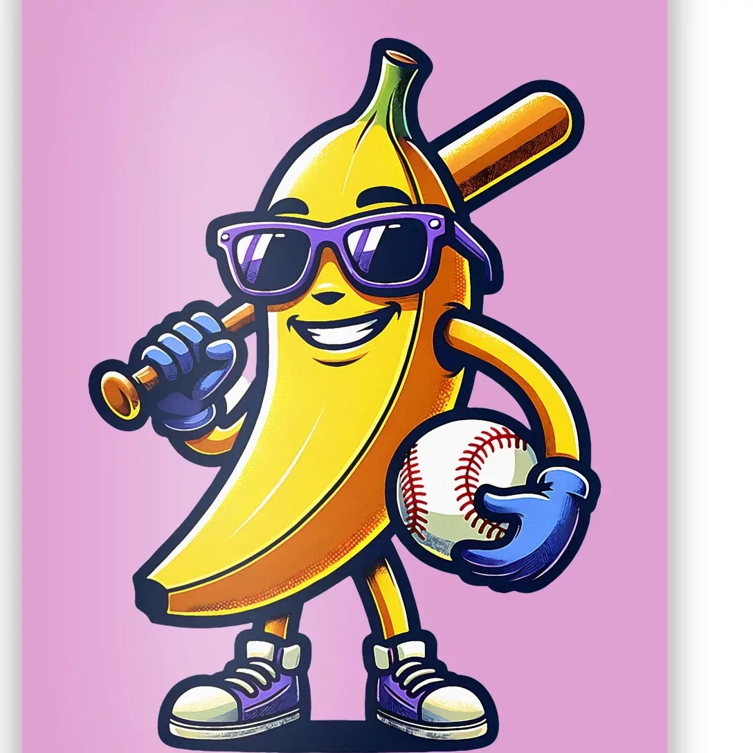 Banana Playing Baseball Fruit Lover Baseball Player Poster