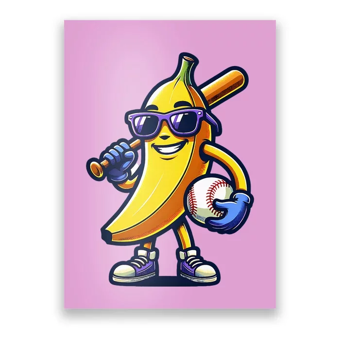 Banana Playing Baseball Fruit Lover Baseball Player Poster