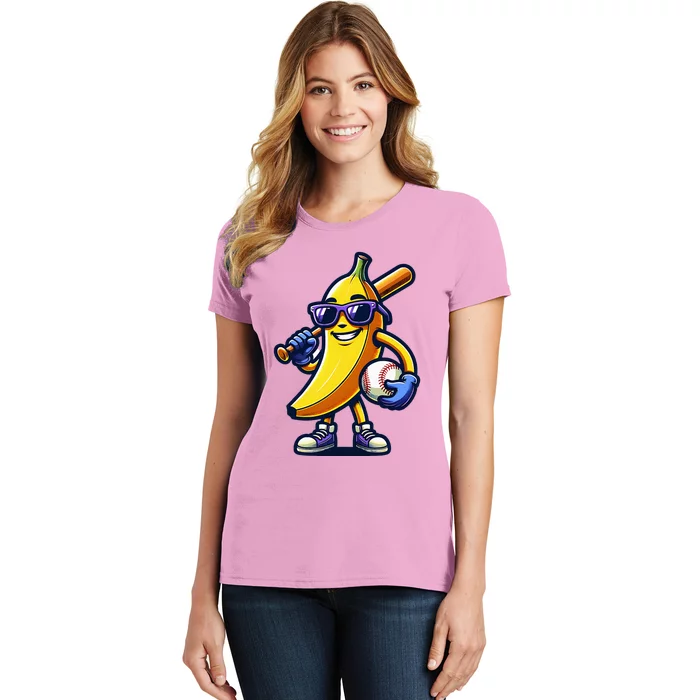 Banana Playing Baseball Fruit Lover Baseball Player Women's T-Shirt