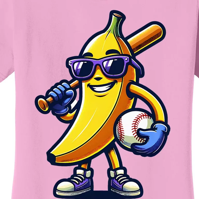 Banana Playing Baseball Fruit Lover Baseball Player Women's T-Shirt