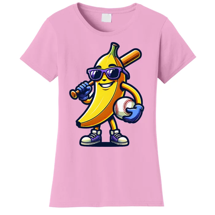 Banana Playing Baseball Fruit Lover Baseball Player Women's T-Shirt