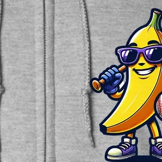 Banana Playing Baseball Fruit Lover Baseball Player Full Zip Hoodie