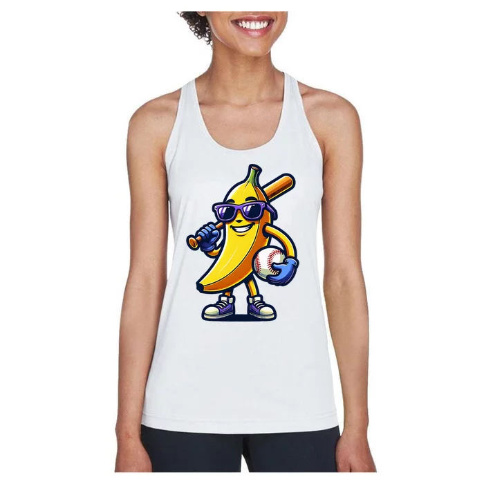 Banana Playing Baseball Fruit Lover Baseball Player Women's Racerback Tank