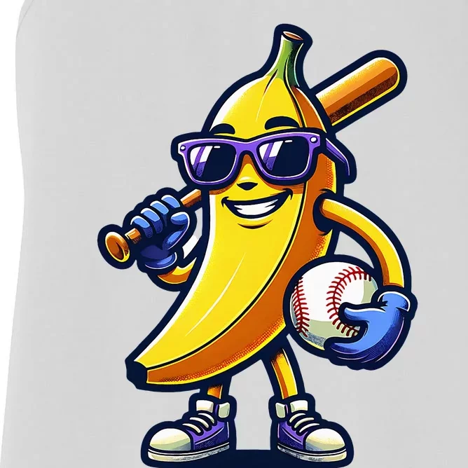 Banana Playing Baseball Fruit Lover Baseball Player Women's Racerback Tank