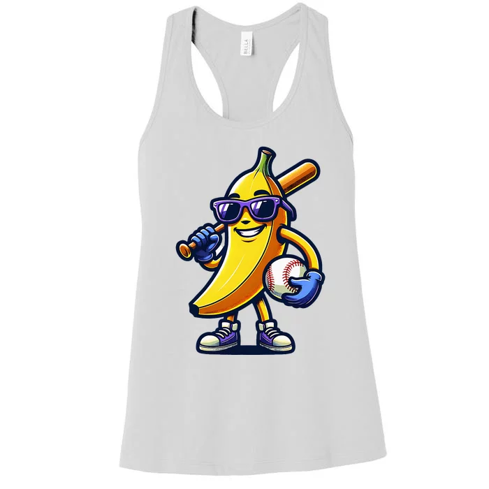 Banana Playing Baseball Fruit Lover Baseball Player Women's Racerback Tank