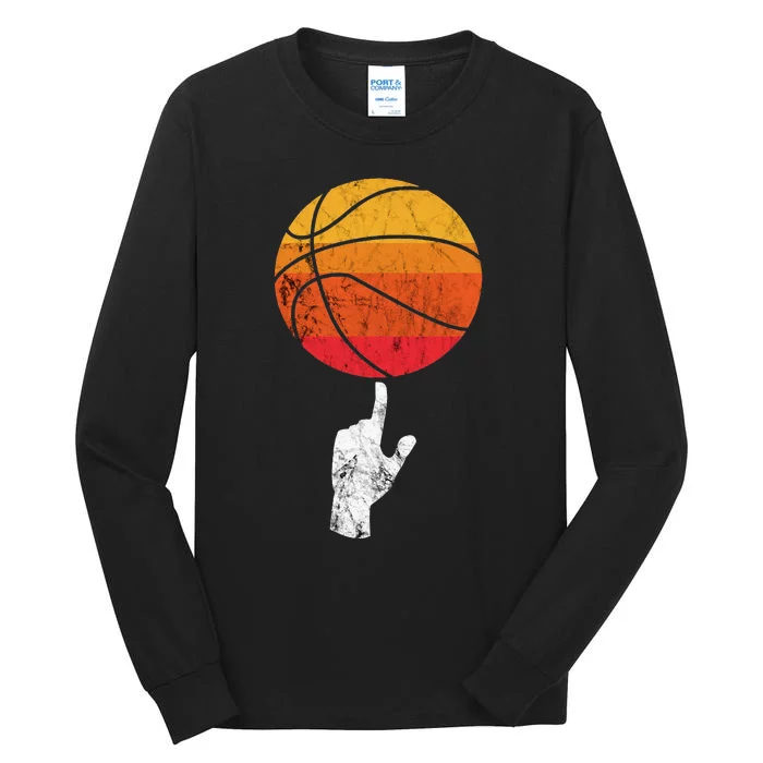 Basketball Playing Basketball Sports Vintage Retro Sunset Tall Long Sleeve T-Shirt