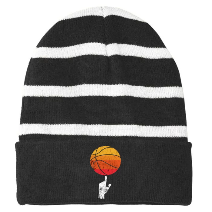 Basketball Playing Basketball Sports Vintage Retro Sunset Striped Beanie with Solid Band