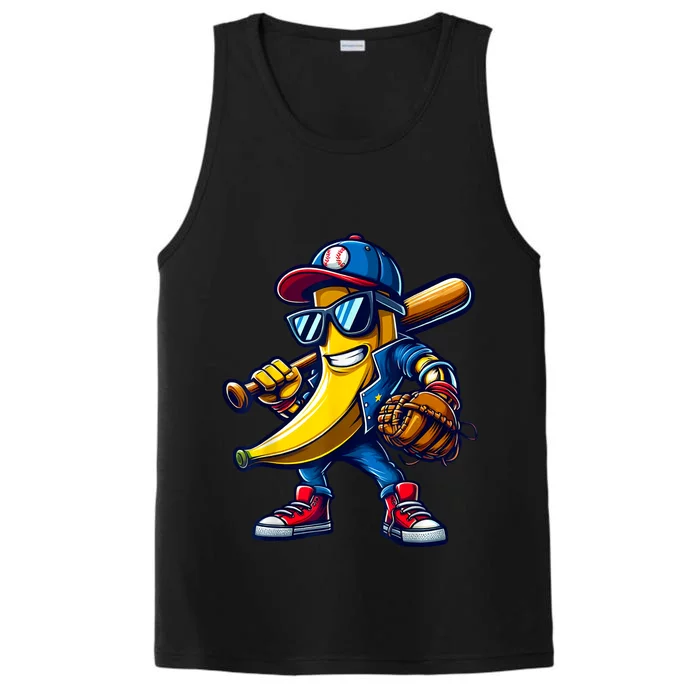 Banana Playing Baseball Fruit Lover Funny Baseball Player Performance Tank