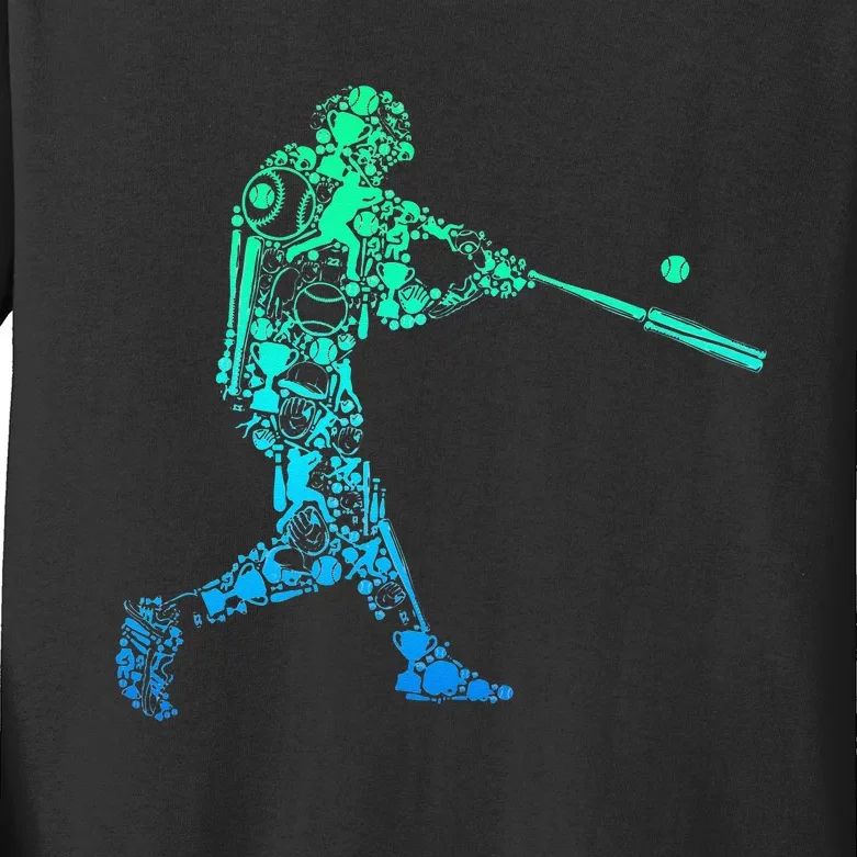 Baseball Player Batter Men Kids Kids Long Sleeve Shirt