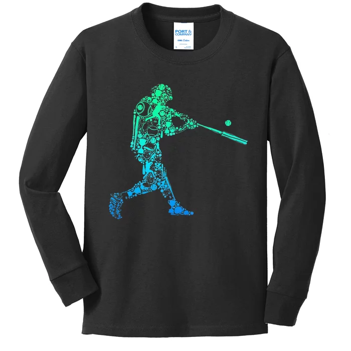 Baseball Player Batter Men Kids Kids Long Sleeve Shirt