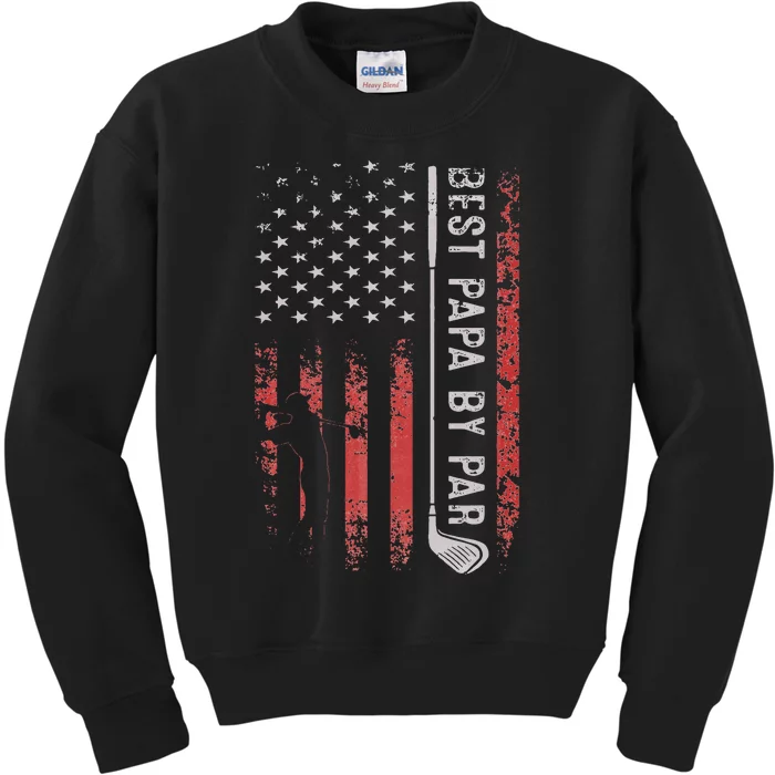 Best Papa By Par American Flag Golf Patriotic Golfer Kids Sweatshirt