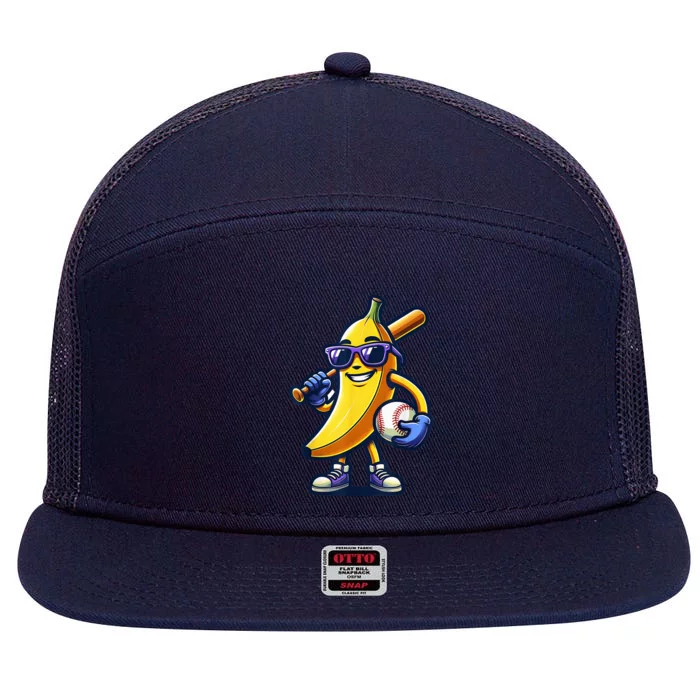 Banana Playing Baseball Fruit Lover Baseball Player 7 Panel Mesh Trucker Snapback Hat