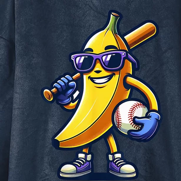 Banana Playing Baseball Fruit Lover Baseball Player Hooded Wearable Blanket