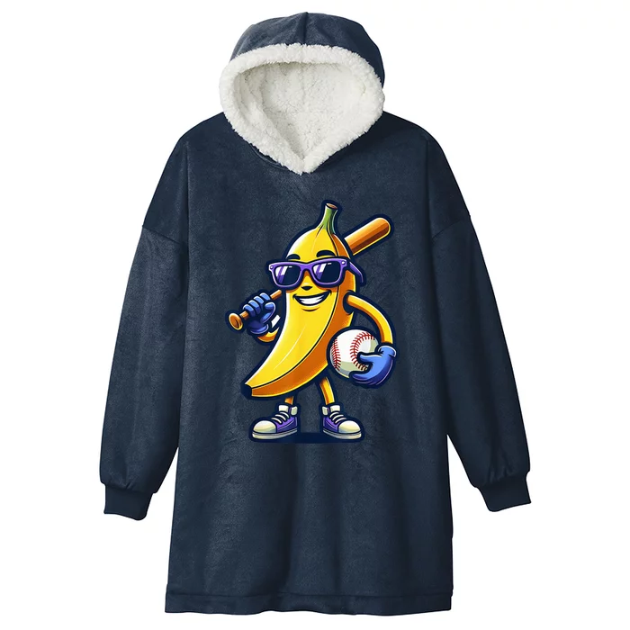 Banana Playing Baseball Fruit Lover Baseball Player Hooded Wearable Blanket